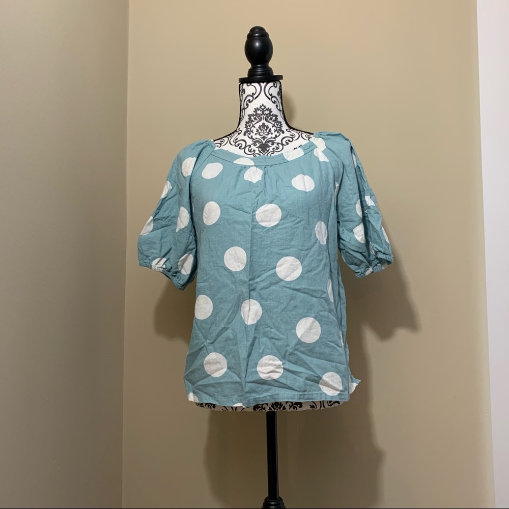 Ann Taylor LOFT Blue and White Polka Dot Shirt